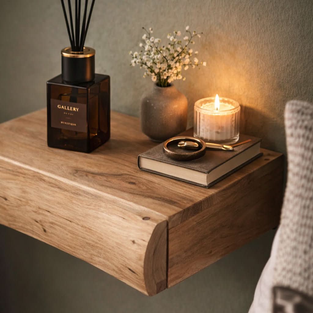 Wall-Mounted Nightstand Acacia Wood Set of 2