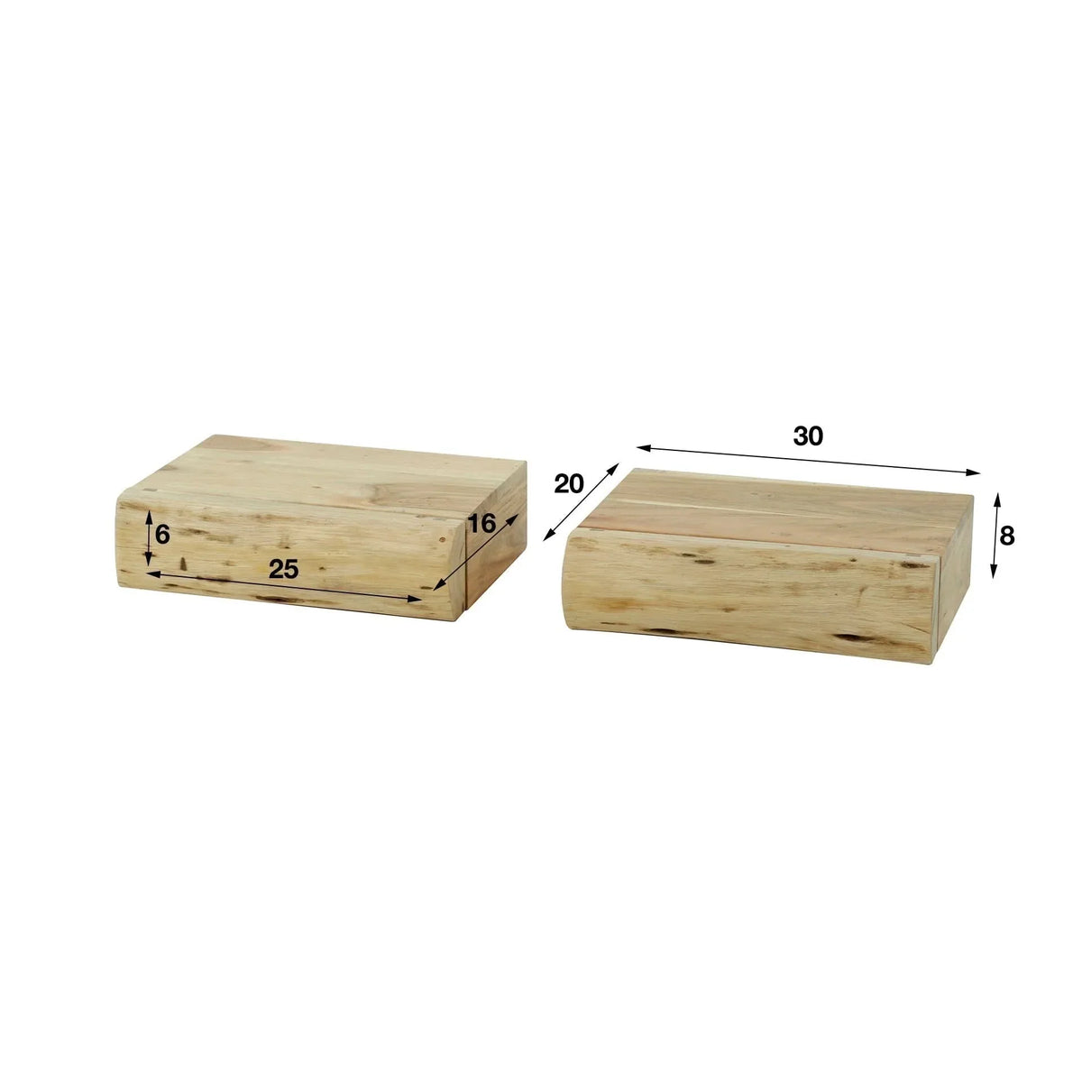 Wall-Mounted Nightstand Acacia Wood Set of 2