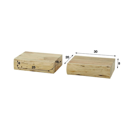 Wall-Mounted Nightstand Acacia Wood Set of 2