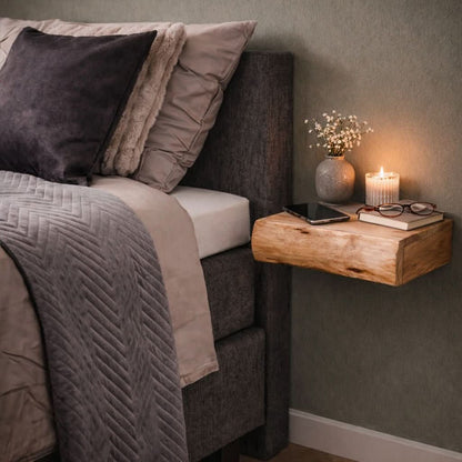 Wall-Mounted Nightstand Acacia Wood Set of 2