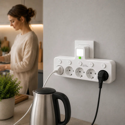 Wall-Mounted Outlet 3 Switchable Sockets USB Ports Night Light