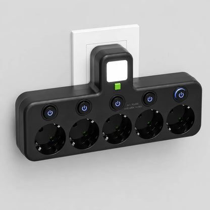 Wall-Mounted Outlet 3 Switchable Sockets USB Ports Night Light