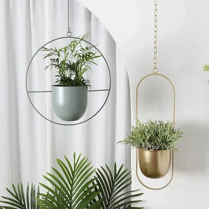 Wall-Mounted Plant Holder Iron Adjustable Chain Space-Saving