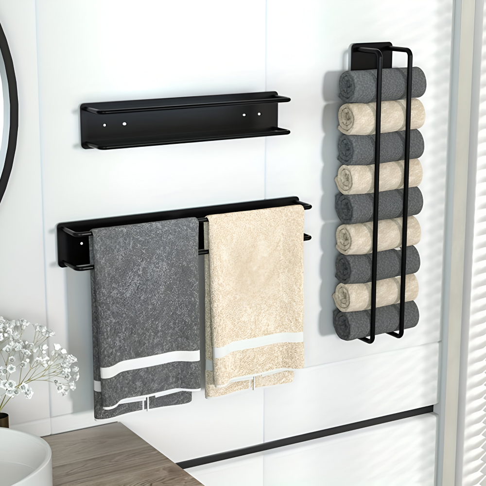 Wall-Mounted Towel Rack Matte Black Wrought Iron