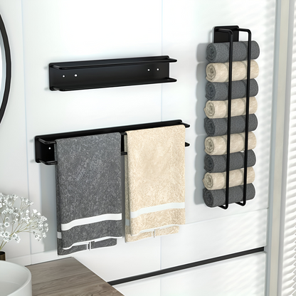 Wall-Mounted Towel Rack Matte Black Wrought Iron