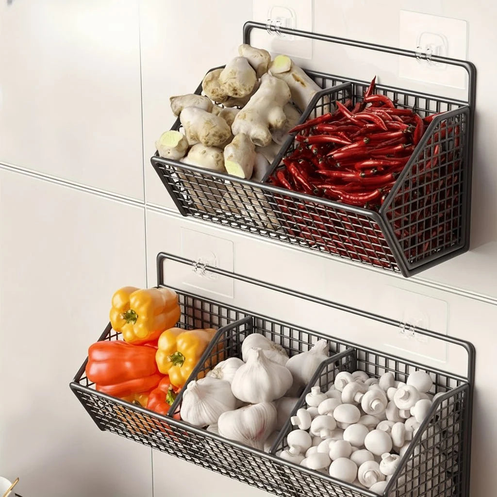 Wall-Mounted Wire Basket Stainless Steel Space-Saving