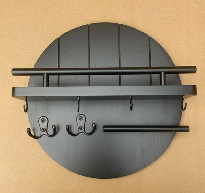 Wall Organizer Round Wood Two Shelves & Key Hooks
