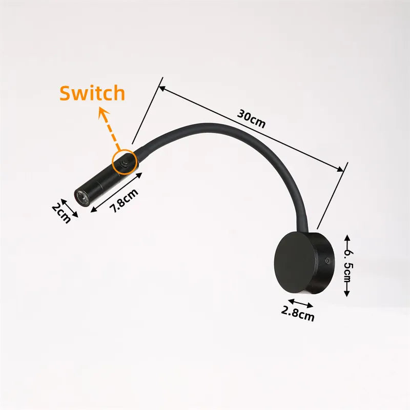 Wall Reading Lamp Flexible Gooseneck & Touch Switch
