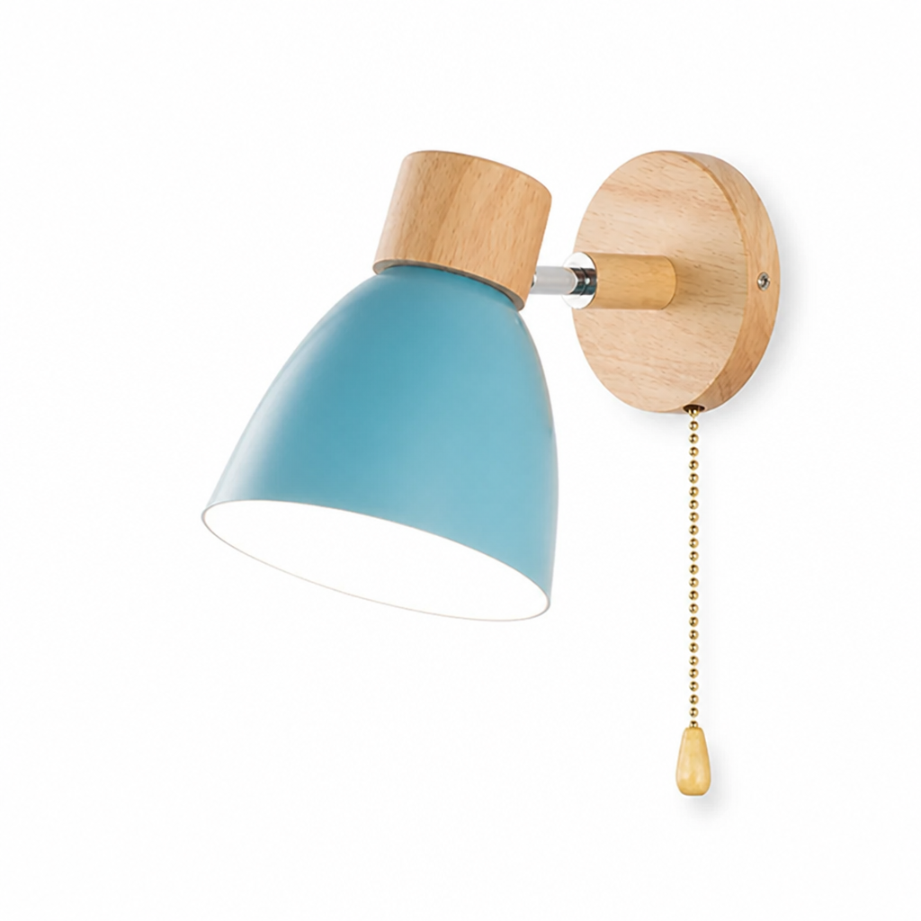 Wall Sconce Swivel Arm Wood Base & Metal Dome