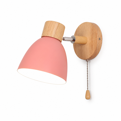 Wall Sconce Swivel Arm Wood Base & Metal Dome