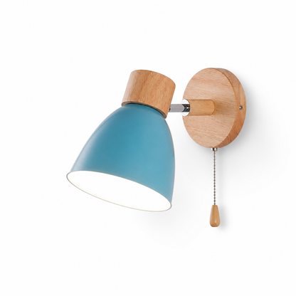 Wall Sconce Swivel Arm Wood Base & Metal Dome