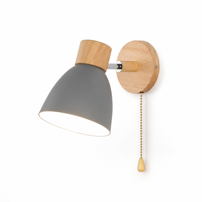 Wall Sconce Swivel Arm Wood Base & Metal Dome
