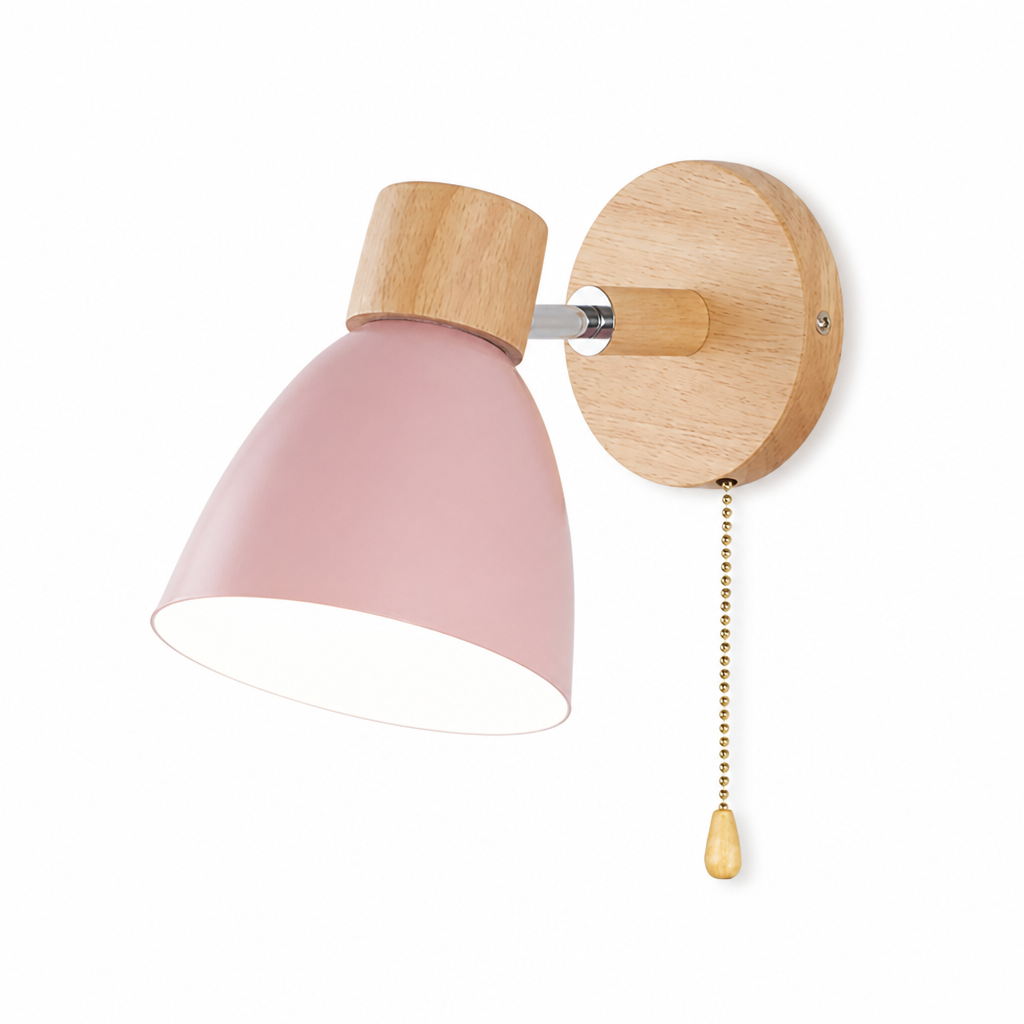 Wall Sconce Swivel Arm Wood Base & Metal Dome