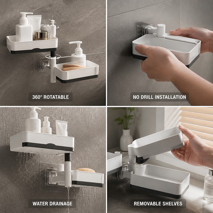 Wall Shelf 360 Degree Rotating No-Drill Adhesive Mount