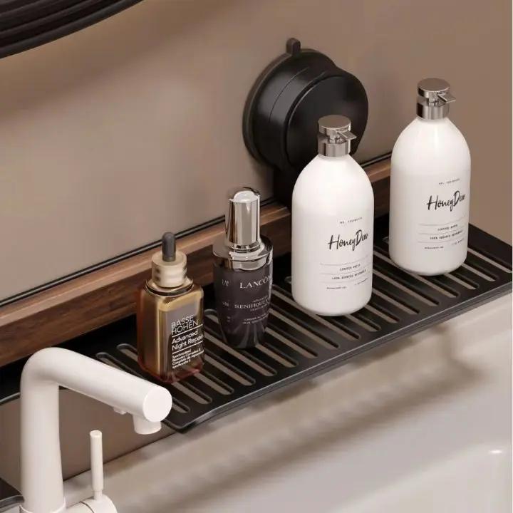Wall Shelf Drill-Free Rotating Suction Walnut-Finish Aluminum