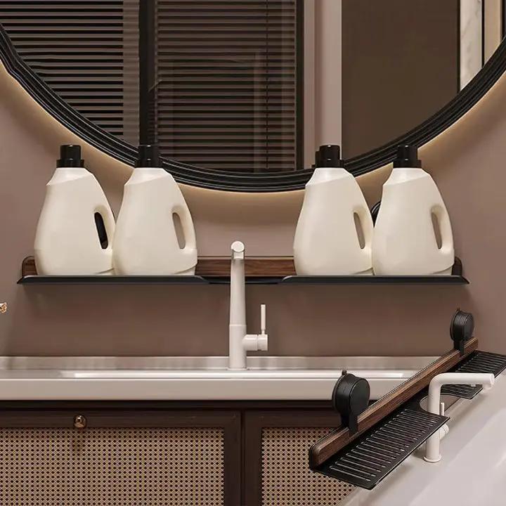 Wall Shelf Drill-Free Rotating Suction Walnut-Finish Aluminum