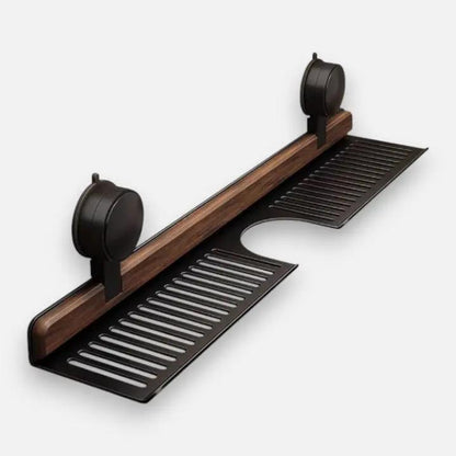 Wall Shelf Drill-Free Rotating Suction Walnut-Finish Aluminum