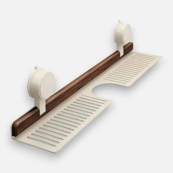 Wall Shelf Drill-Free Rotating Suction Walnut-Finish Aluminum