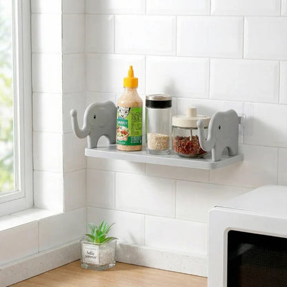 Wall Shelf Elephant Design Raised-Trunk Hooks & Self-Adhesive
