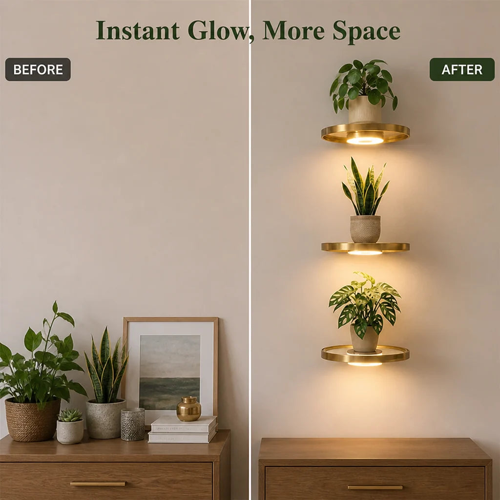 Wall Shelf Floating Design Warm LED USB-Rechargeable