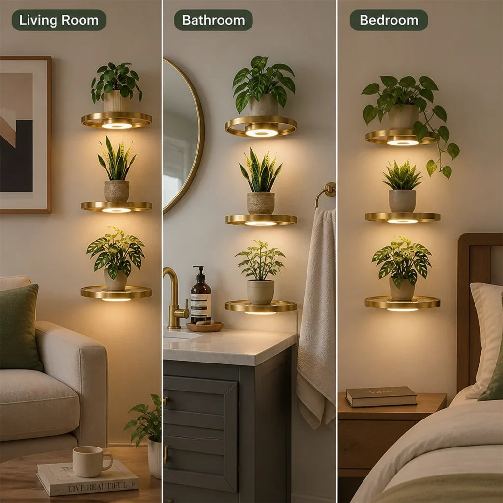 Wall Shelf Floating Design Warm LED USB-Rechargeable