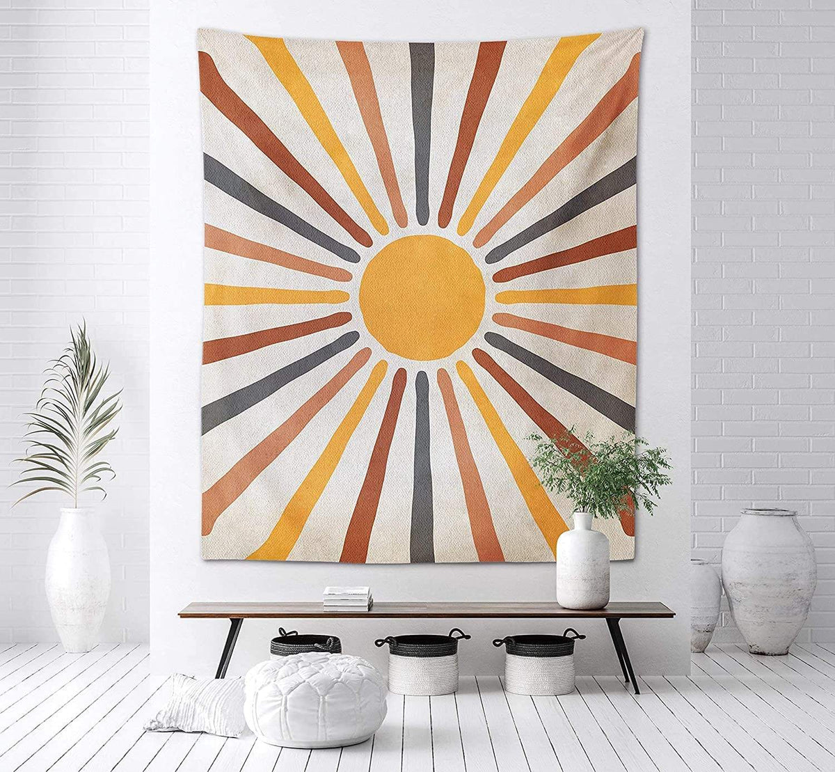 Wall Tapestry Boho Sun Design Polyester-Cotton Easy to Hang