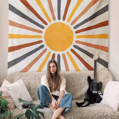 Wall Tapestry Boho Sun Design Polyester-Cotton Easy to Hang