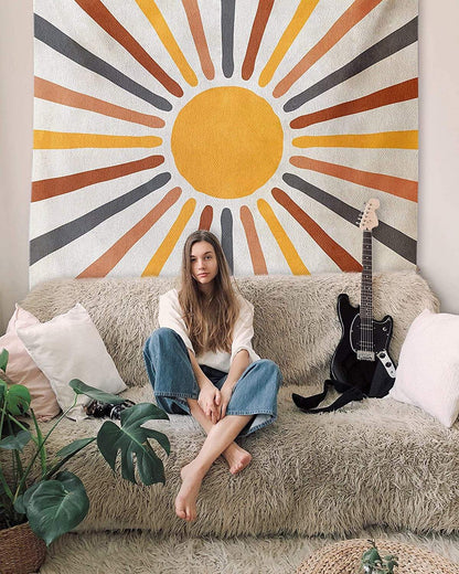 Wall Tapestry Boho Sun Design Polyester-Cotton Easy to Hang