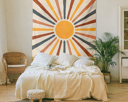 Wall Tapestry Boho Sun Design Polyester-Cotton Easy to Hang