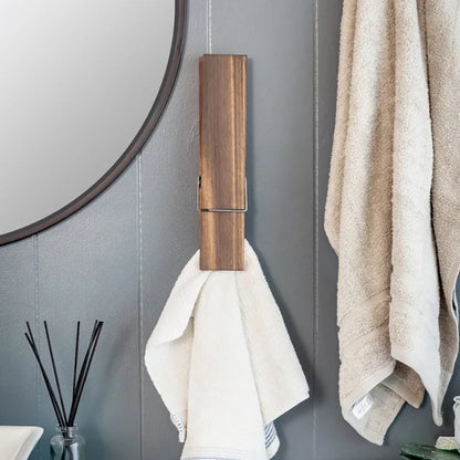 Wall Towel Holder Solid Wood Self Adhesive Spring Clip