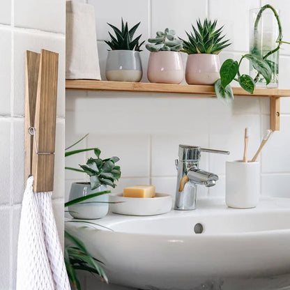 Wall Towel Holder Solid Wood Self Adhesive Spring Clip