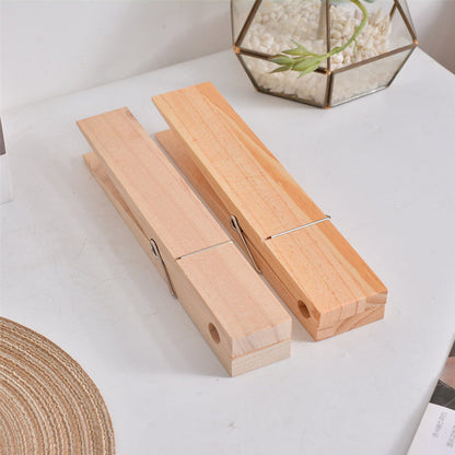 Wall Towel Holder Solid Wood Self Adhesive Spring Clip