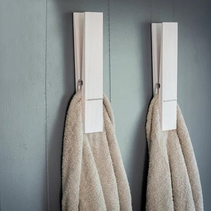 Wall Towel Holder Solid Wood Self Adhesive Spring Clip