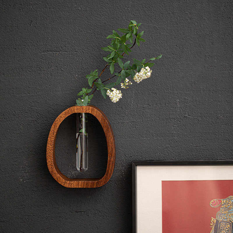 Wall Vase Walnut Wood Removable Glass Tube