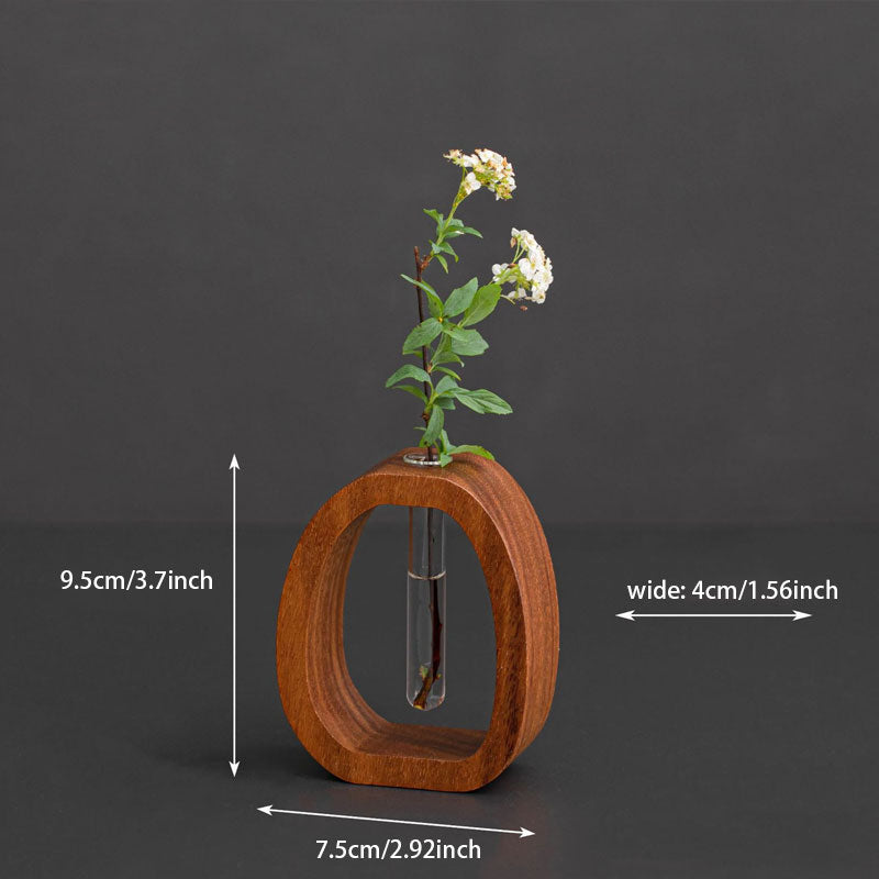 Wall Vase Walnut Wood Removable Glass Tube