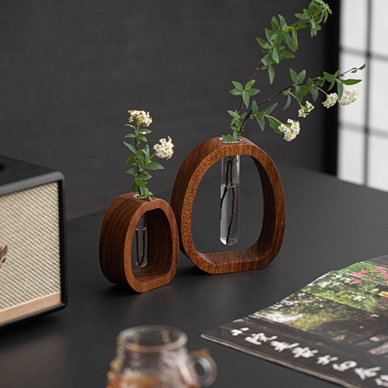Wall Vase Walnut Wood Removable Glass Tube