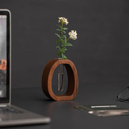 Wall Vase Walnut Wood Removable Glass Tube