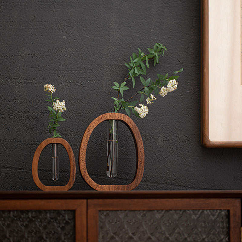 Wall Vase Walnut Wood Removable Glass Tube