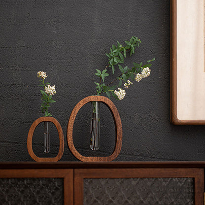 Wall Vase Walnut Wood Removable Glass Tube