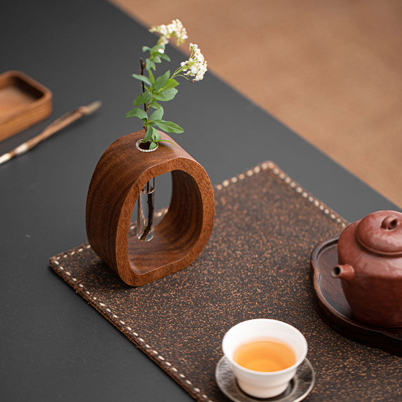 Wall Vase Walnut Wood Removable Glass Tube