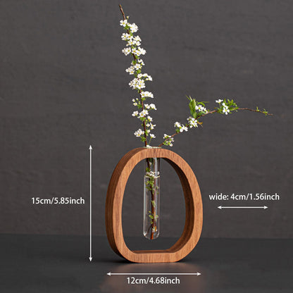 Wall Vase Walnut Wood Removable Glass Tube