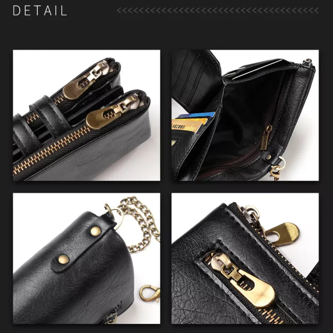 Wallet Retro PU Leather Double Zipper 13 Card Slots