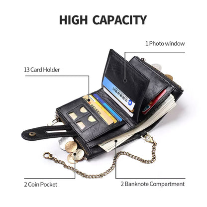 Wallet Retro PU Leather Double Zipper 13 Card Slots