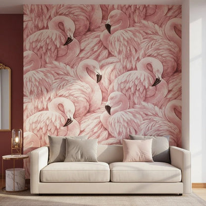 Wallpaper Pink Flamingo Design Wipeable Vinyl