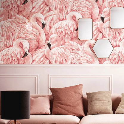 Wallpaper Pink Flamingo Design Wipeable Vinyl