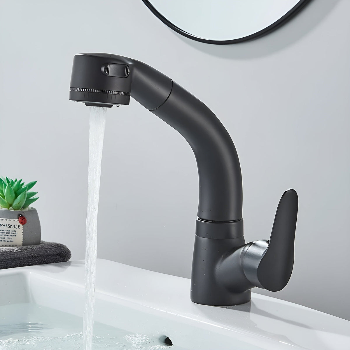 Washbasin Faucet Solid Brass Pull-Out Spout & Single-Lever
