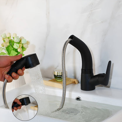 Washbasin Faucet Solid Brass Pull-Out Spout & Single-Lever