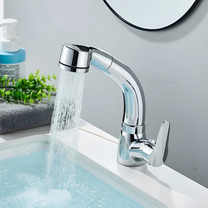 Washbasin Faucet Solid Brass Pull-Out Spout & Single-Lever