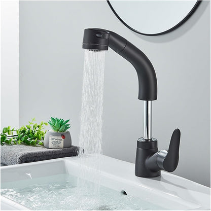Washbasin Faucet Solid Brass Pull-Out Spout & Single-Lever