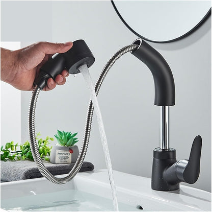 Washbasin Faucet Solid Brass Pull-Out Spout & Single-Lever